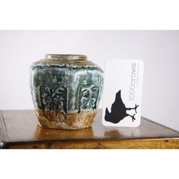 Antique Chinese hexagonal green ginger jar 3.5", Victorian small size ginger - Picture 9 of 10